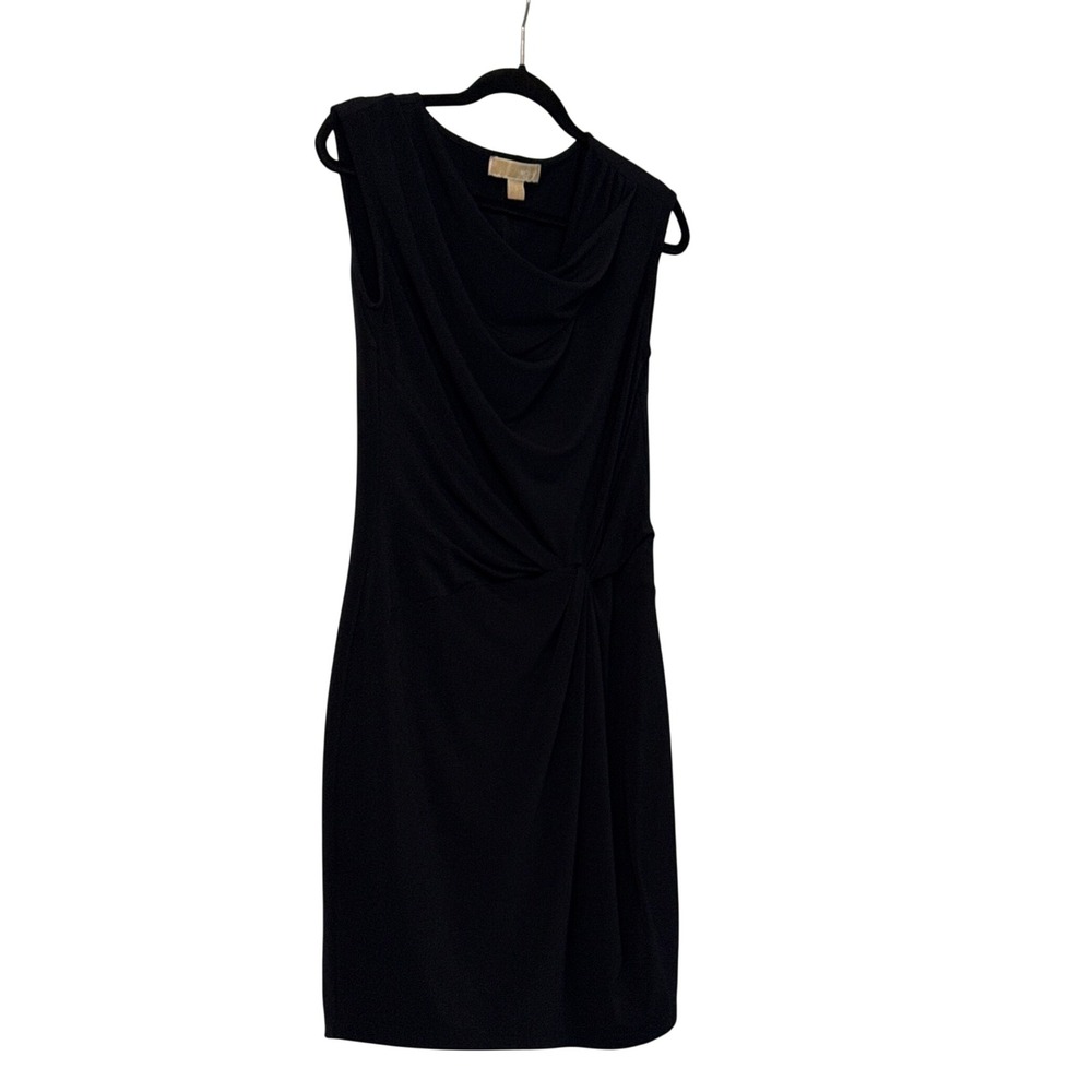Michael Kors Black Cowl Neck Twist Side Ruched Sleeveless Sheath Dress Size 6